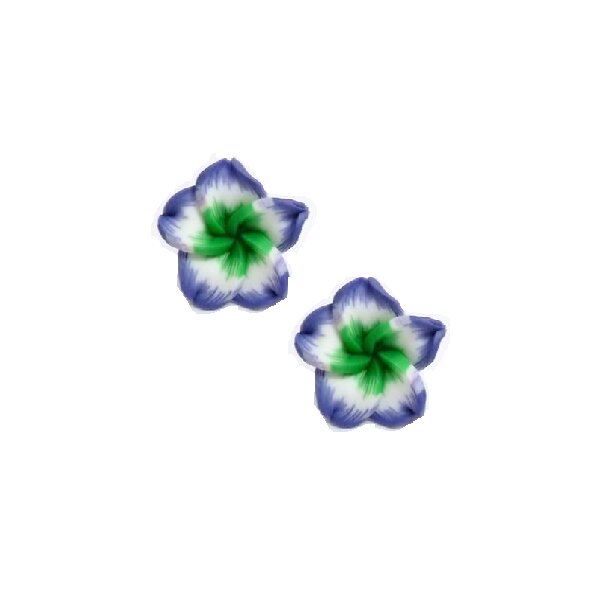1 Paar FIMO Blüten Ohrstecker  lila weiß grün  im weißen Organza Beutel
