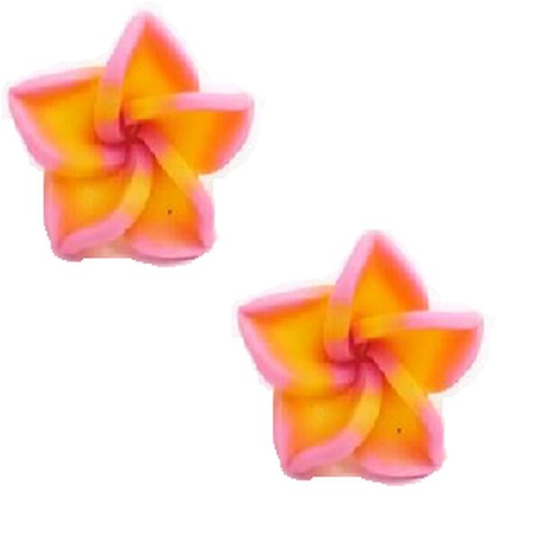 1 Paar FIMO Blüten Ohrstecker  pink gelb pink  im weißen Organza Beutel