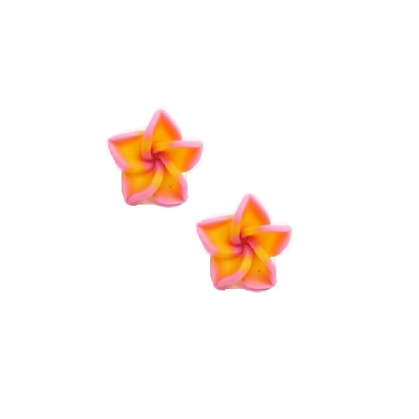 1 Paar FIMO Blüten Ohrstecker  pink gelb pink  im weißen Organza Beutel