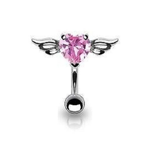 Bauchnabel Piercing Top Down Belly Bar Engelsherz rosa Zirkonia 316 L Chirurgen Stahl