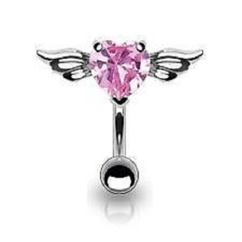 Bauchnabel Piercing Top Down Belly Bar Engelsherz rosa...