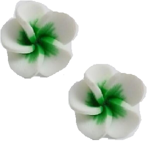 1 Paar FIMO Blüten Ohrstecker  weiß hell grün  im weißen Organza Beutel
