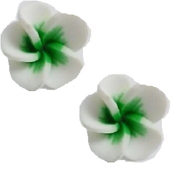 1 Paar FIMO Blüten Ohrstecker  weiß hell grün  im weißen...