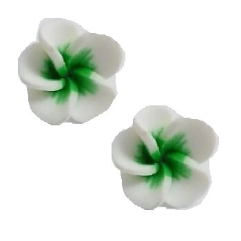 1 Paar FIMO Blüten Ohrstecker weiß hell grün im weißen...