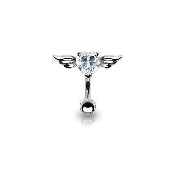 Bauchnabel Piercing Top Down Belly Bar Engelsherz klar Zirkonia 316 L Chirurgen Stahl