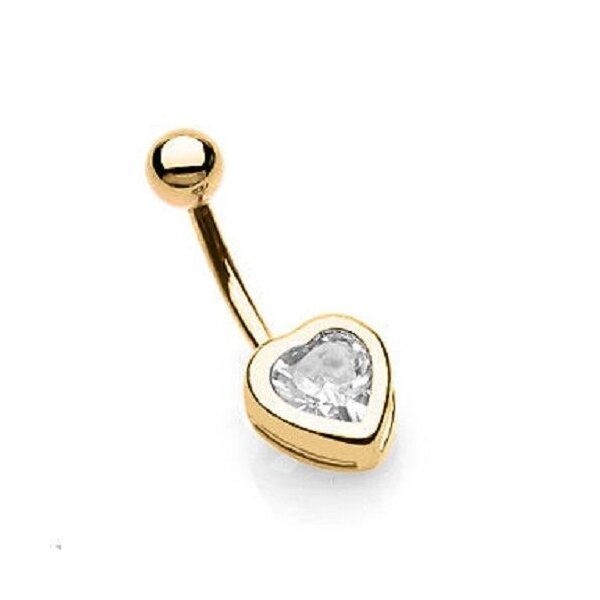 Bauchnabel Piercing Herz Zirkonia mit Gelbgold vergoldet 316 L Chirurgen Stahl