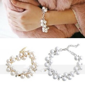 Armband mit  Perlen & Strass im weißen Organza Beutel