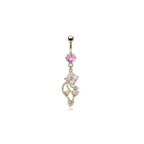 Bauchnabel Piercing Bltenranke Zirkonia rosa mit Gelbgold vergoldet 316 L Chirurgen Stahl