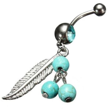 Bauchnabel Piercing Feder Zirkonia türkis 316 L Chirurgen...
