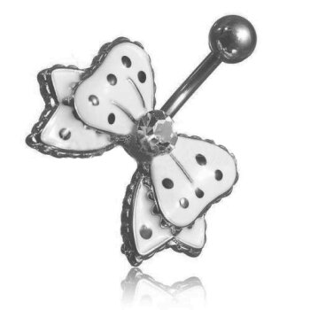 Bauchnabel Piercing Schleife schwarz weiß Strass 316 L...