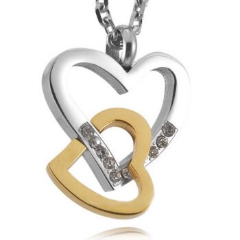 Herz Anhänger Silber Gelbgold Zirkonia inkl. Kette im Etui