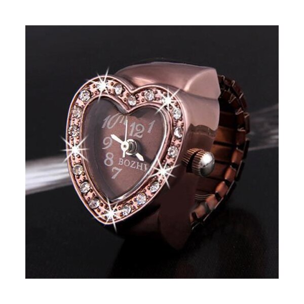 UHREN Ring Herz mit Strass Rosegold Edelstahl im Etui