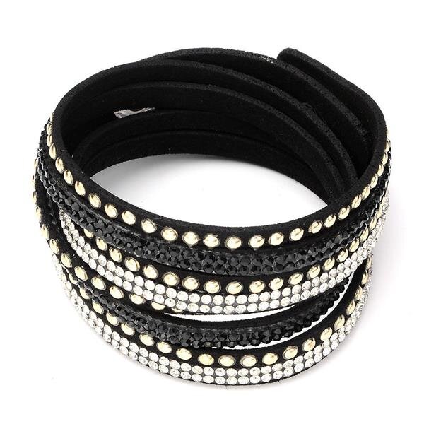 Wickel Lederarmband Glam Strass & Nieten wei gold schwarz