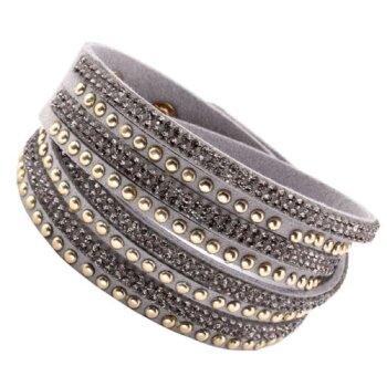 Wickel Lederarmband Glam Strass & Nieten gold grau