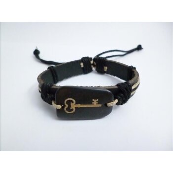 Armband Schlüssel aus Leder beige Jute im weißen Organza...