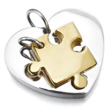 Partnerketten Puzzle gold mit Herz silber Edelstahl inkl....