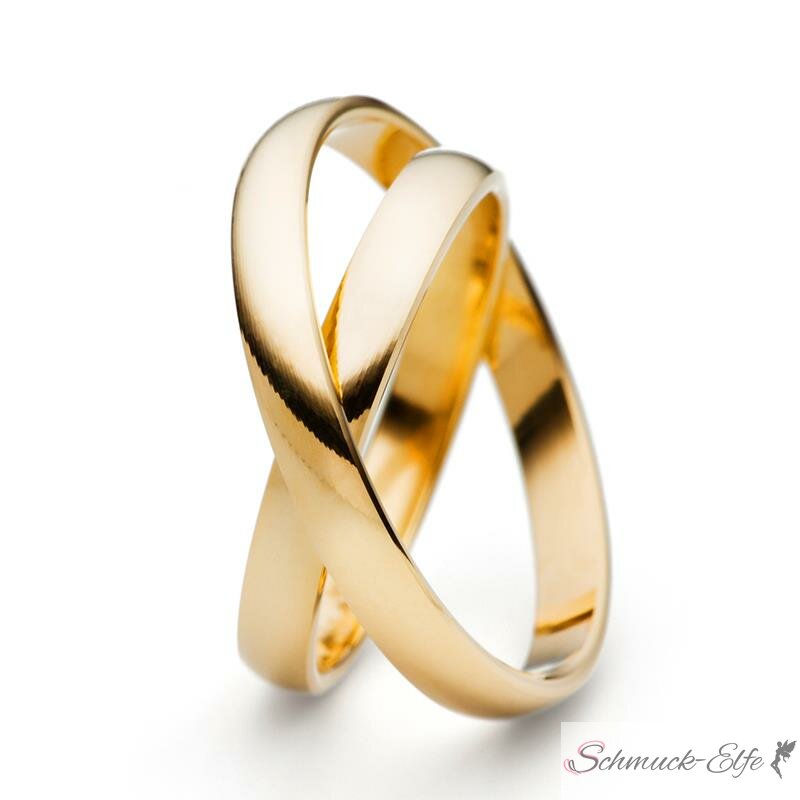 gold Partnerring Ehering incl Edelstahl Ring Bicolor silber Innengravur 10176 