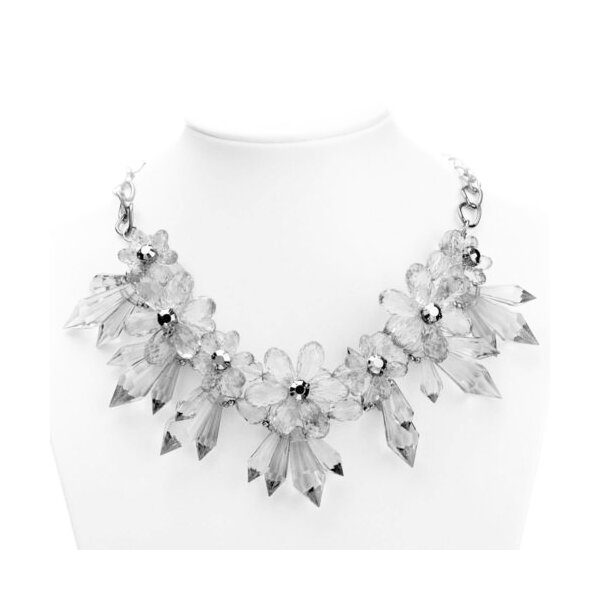 Collier Eiskristall Blüten bright grey im Schmuck Beutel