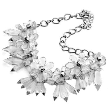 Collier Eiskristall Blüten bright grey im Schmuck Beutel