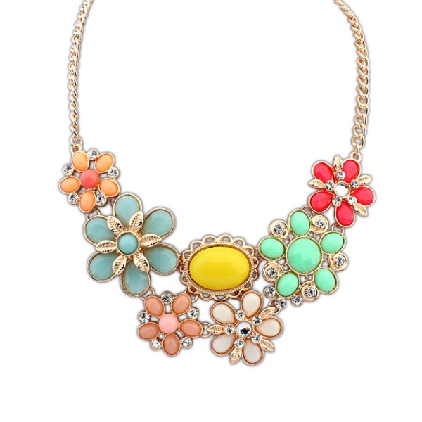 Vintage Blüten Collier Strass Multicolor Gold  im Organza Beutel