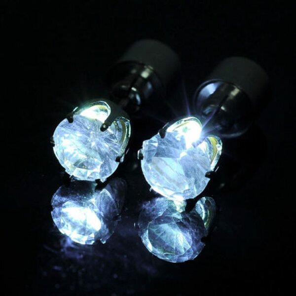 1 Paar Ohrstecker LED Diamant weiß Silber im  Organza Beutel