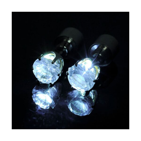 1 Paar Ohrstecker LED Diamant weiß Silber im  Organza Beutel