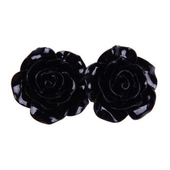 1 Paar Ohr Stecker Blüte schwarz im Organza Beutel