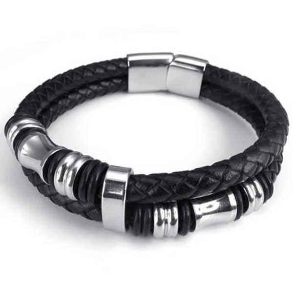 ECHT Lederarmband schwarz Unisex Edelstahl  im Organza Beutel