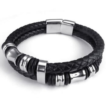 ECHT Lederarmband schwarz Unisex Edelstahl im Organza...