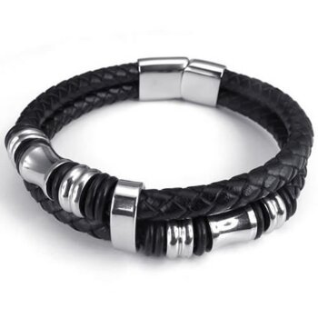 ECHT Lederarmband schwarz Unisex Edelstahl  im Organza...