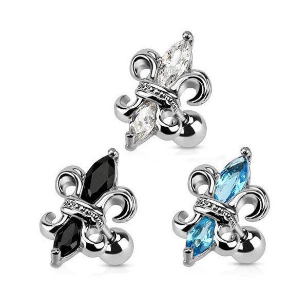 1 Stück Helix Tragus  Ohrpiercing Fleur de Lis  mit Strass  316 L  Chirurgen Stahl - Farbwahl