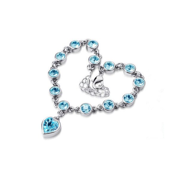 Armband Herz vergoldet Strass aqua im Etui