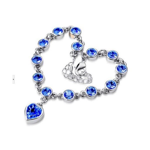 Armband Herz vergoldet Strass Royal blau im Etui