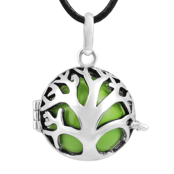 Anhänger Klangkugel  Harmony Lebensbaum kiwi grün  inkl. Käfig inkl. schwarzer  Kette
