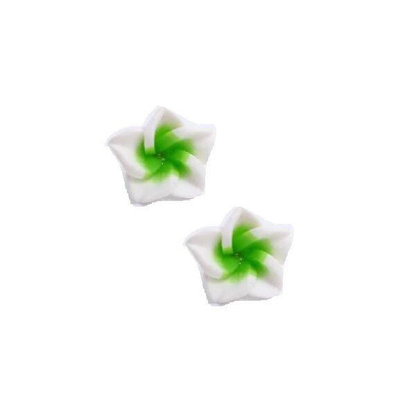 1 Paar FIMO Blüten Ohrstecker weiß neon grün im weißen Organza Beutel