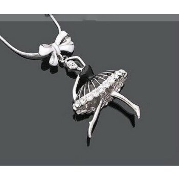 Ballerina Kette Emaille mit Strass im weißen Organza Beutel