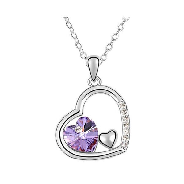 HERZ ANHÄNGER Swarovski Elements Licht lila inkl Kette im Organza Beutel
