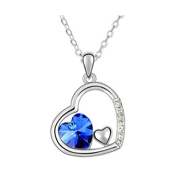 HERZ ANHÄNGER Swarovski Elements dunkel blau inkl Kette im Organza Beutel