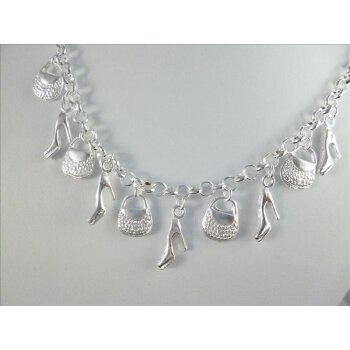 shopping Bettelkette 925 Silber plat. mit 10 Anhängern im...