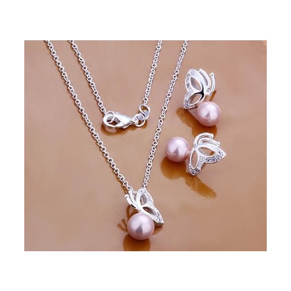 Ohrringe Perle Rose Schmuck & € Silber Set inkl, 49,99 925 Schmetterling Kette