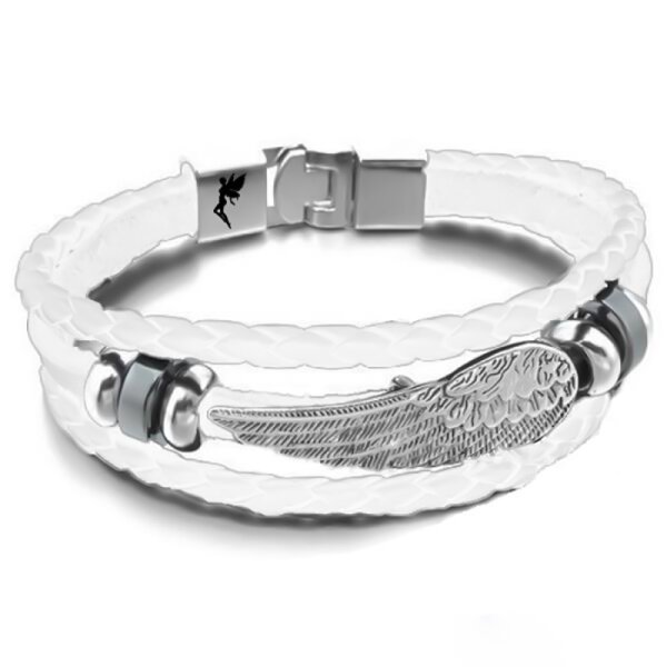 Armband Edelstahl Engelsflgel Echt Leder alt wei im Organza Beutel Grenauswahl