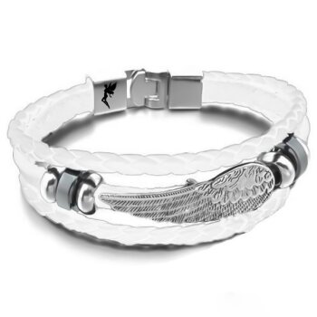 Armband Edelstahl Engelsflügel Echt Leder alt weiß im...