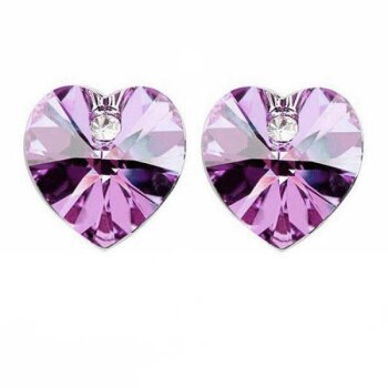 1 Paar Ohrstecker Strass Herz violett im Organza Beutel