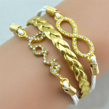 Armband Infinity LOVE Strass gold wei  im Organza Beutel