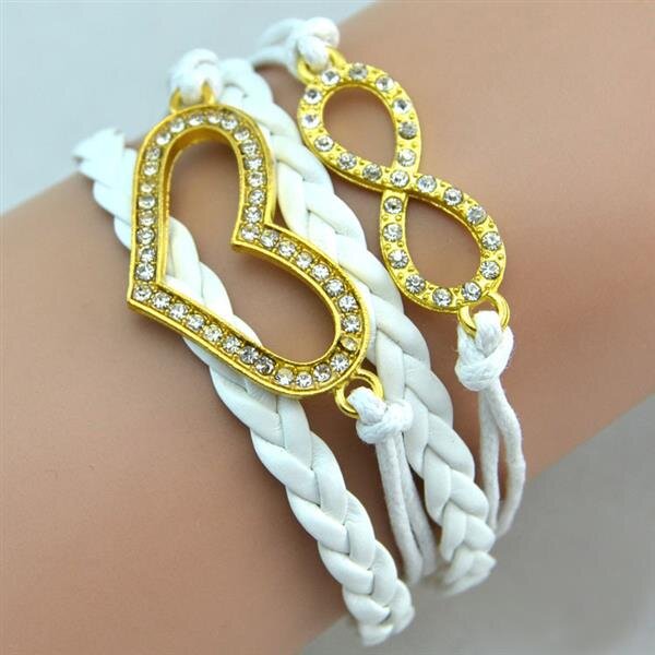 Armband Infinity HERZ Strass gold wei  im Organza Beutel