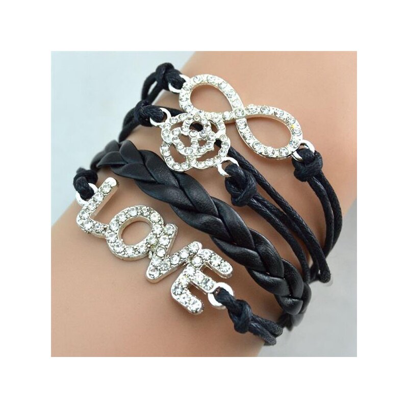 18,99 Infinity Strass LOVE Silber schwarz, Armband ROSE €