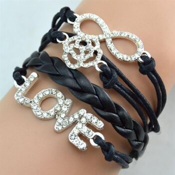 Armband Infinity LOVE ROSE Strass Silber schwarz