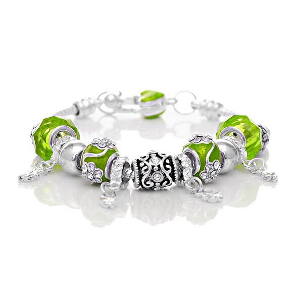Armband Charms & Beads grün  KLEEBLATT  im Organza Beutel