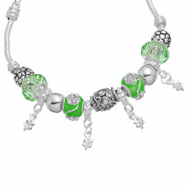 Armband Charms & Beads grün  KLEEBLATT  im Organza Beutel