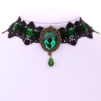 Gothic Barock Choker Collier aus Spitze mit Samtband grün